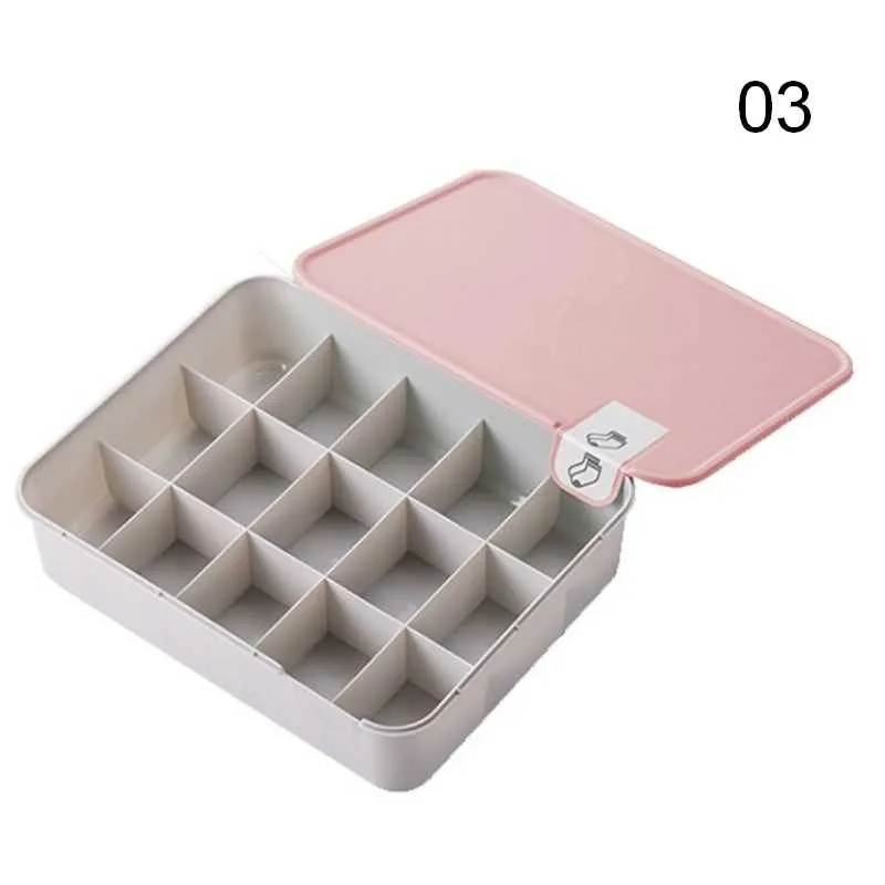 Household Plastic Underwear Storage Box with Mark Compartment Closet Organizer with Cover for Underwear Socks