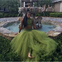 Black Girl Two Piece Formal Evening Dresses Lace Appliques Mermaid Tulle Sweep Train Women Party Gowns Plus Size Custom Made