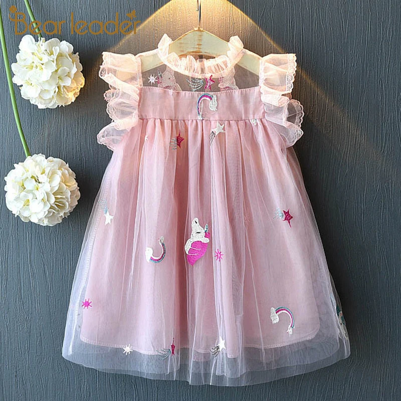 Bear leader/платье для девочек новое летнее детское платье принцессы для девочек элегантная детская одежда принцессы Сетчатое платье в горошек, костюм для детей возрастом от 3 до 7 лет