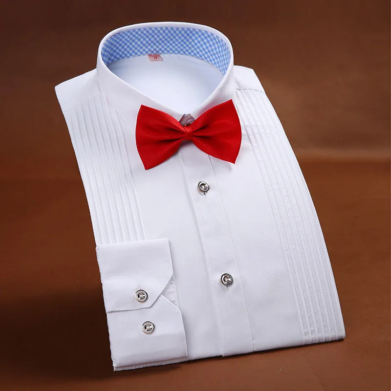 Новое поступление, Мужская однотонная французская рубашка-смокинг, мужские рубашки с длинными рукавами, свадебные рубашки для жениха, вечерние рубашки для ужина - Цвет: White