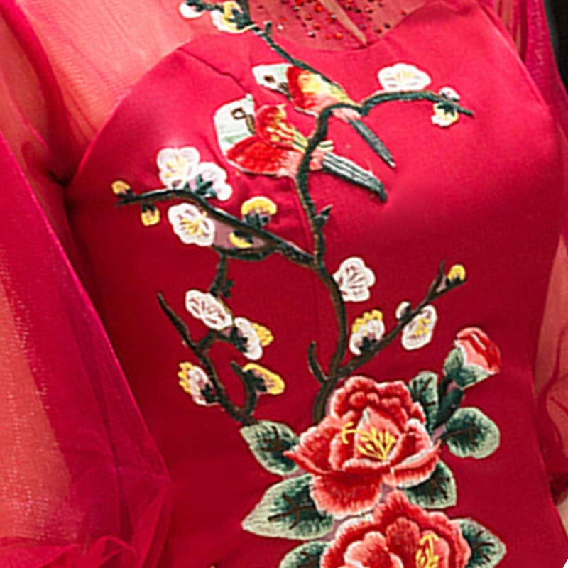 Красное вышитое китайское свадебное платье невесты Cheongsam Qipao Длинные вечерние платья вечерние восточные костюмы весенний новогодний костюм