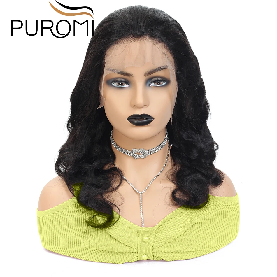 Puromi 13X4 Remy парик на кружеве с детскими волосами 130% перуанские объемные волнистые человеческие волосы парики для черных женщин 10-28 дюймов