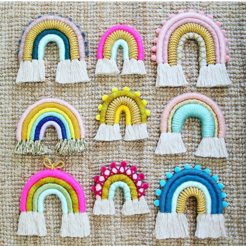 

INS Hand Woven Rainbow Tapestry With Pom Pom Tassel Kids Room Decoration Wall Hanging Ornament Pendant Nursery Decor Photo Props