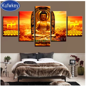 

5 pcs set Gold Buddha Meditation Sunshine diamond embroidery full round square diy diamond painting cross stitch mosaic kit,