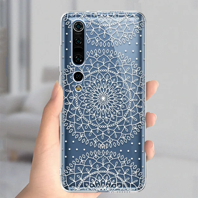 White Mandala Case For Xiaomi Redmi Note 10 8T 9 8 7 Pro 9A MI Note 11 10 9 9T Pro SE A3 Lite Poco X3 NFC F1 Soft TPU Phone Back W0006