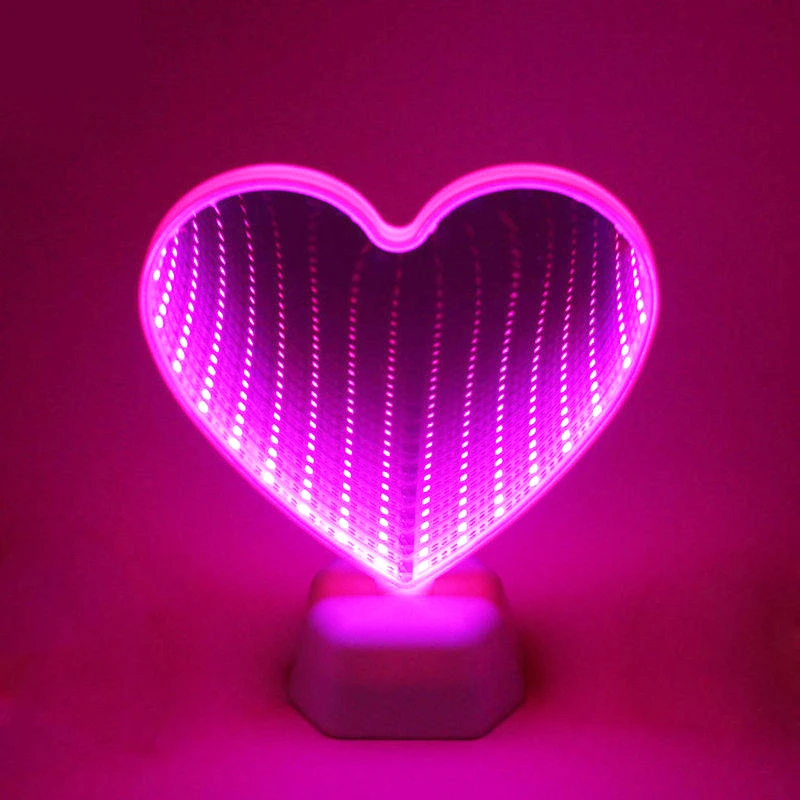 3d Led Night Light Love Heart Lamp Both Sides Mirror For Home Bedroom