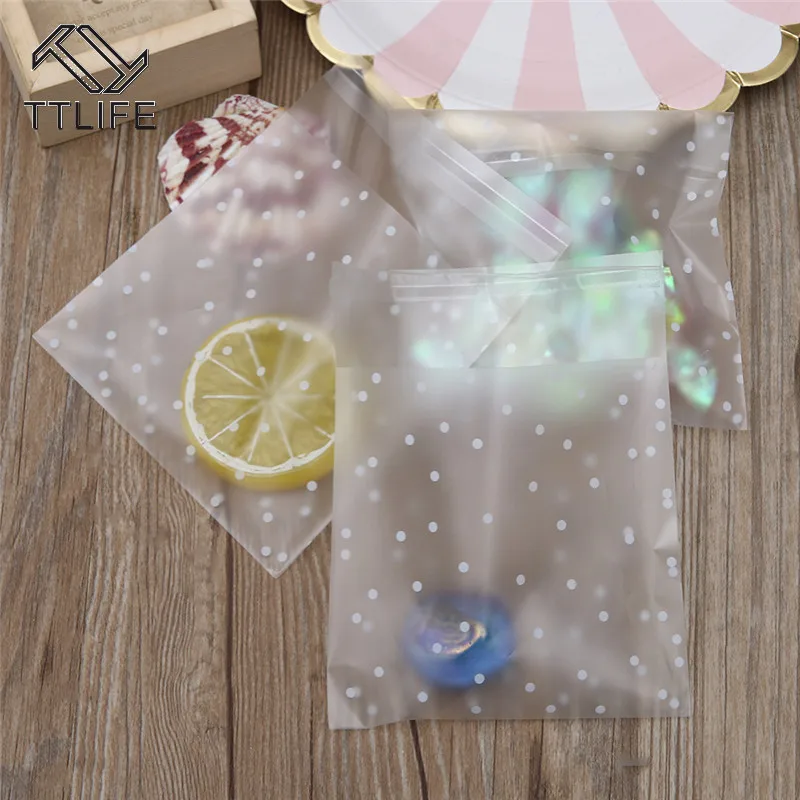 Bolsas de celofán transparentes de plástico, bolsa de regalo de galletas de caramelo de lunares con bolsa autoadhesiva DIY, bolsas de celofán para fiesta, 100 Uds. - Imagen 3