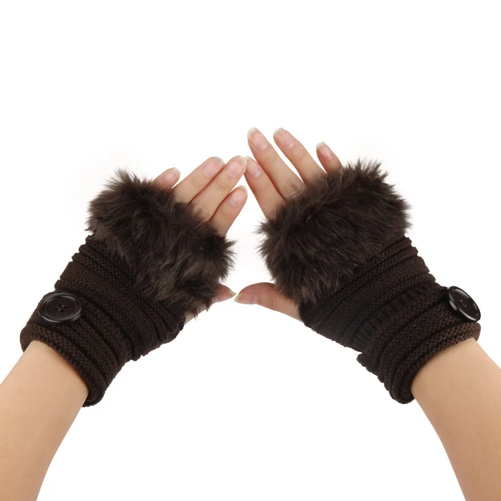 25# Wool Faux Rabbit Fur Gloves Women Fingerless Knitted Crochet Winter Gloves Warm Mittens Female Thickening Thermal Glove best warm gloves for men Gloves & Mittens