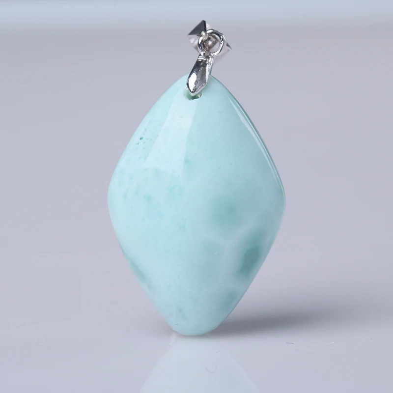 

Natural Larimar stone pendant 925 silver inlaid fashion Japanese and Korean necklace Larimar stone pendant for girlfriend 35
