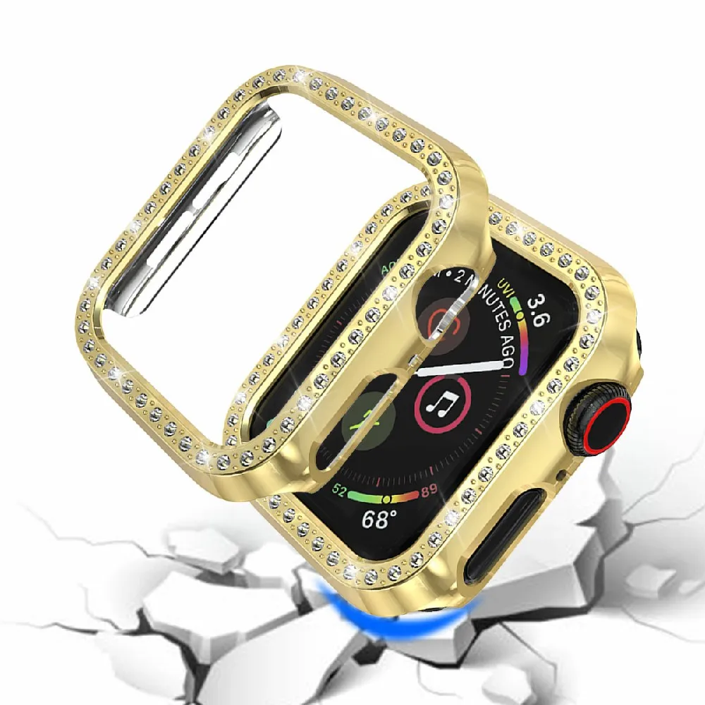 Черный блестящий Бампер Защитный чехол для Apple Watch Series 4 чехол Блестящий Алмазный чехол для iWatch 44 мм 40 мм Чехлы оболочка