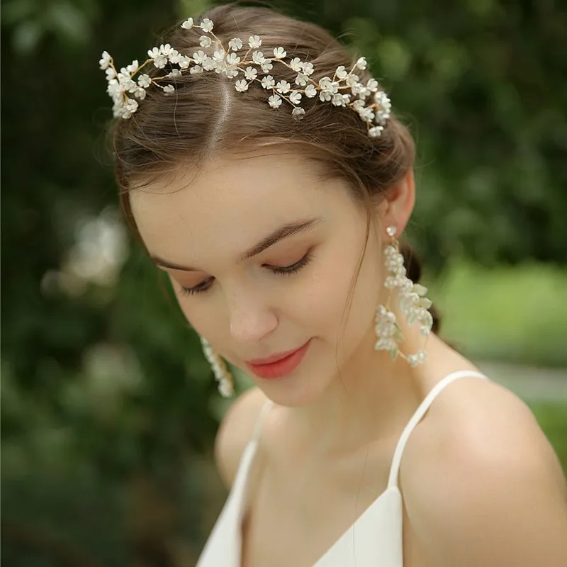 Heheng Rose Flower Wire Pearl Wreath Elegant Ladies Pearl Rhinestone Hair Headband Wedding Bridal Jewelry Bridal Hair Accessories Headpiece Wedding Accessories 