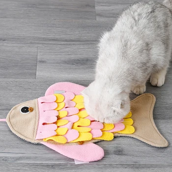 

Pet Dog Cat Sniffing Mat Fish Shaped Pet Toy Sniffing Training Blanket Fleece Sniffing Feeding Pads Mat Relieve Stress Puzzle To