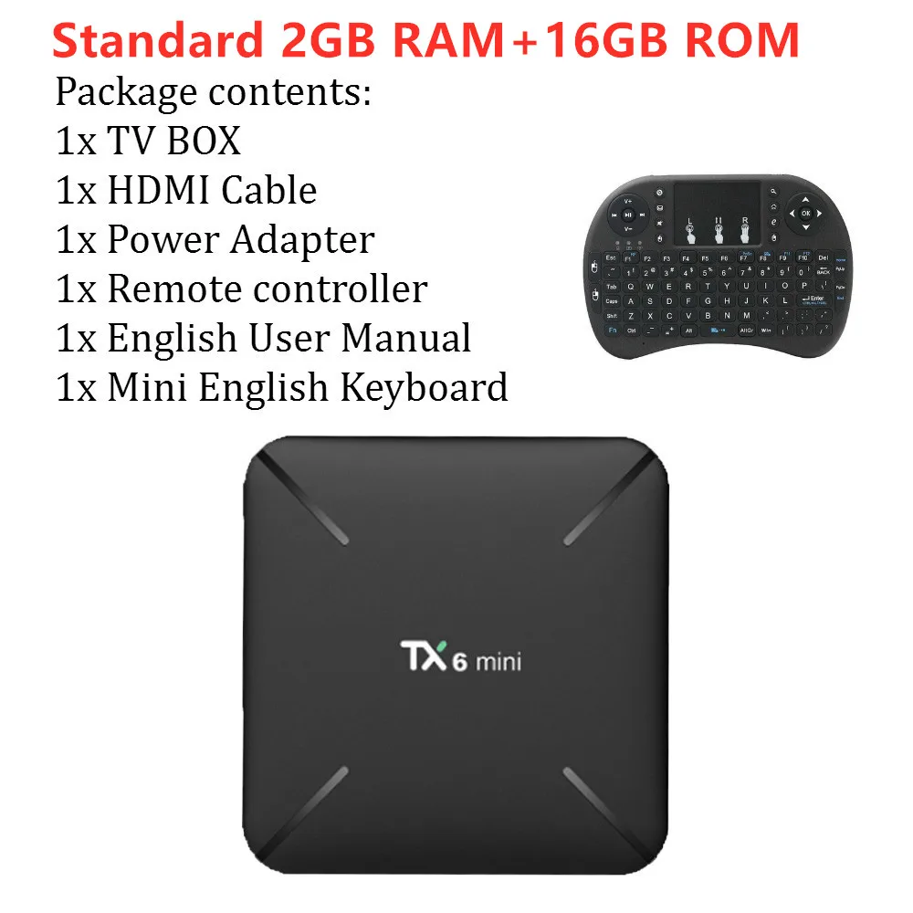 T tv BOX Android 9,0 tv Box TX6 Мини Android Smart tv Box 2 Гб 16 Гб USB 3,0 2,4G 5G Wi-Fi 3D 4K Full HD H.265 100M Ethernet - Цвет: 2G Black EU Keyboard