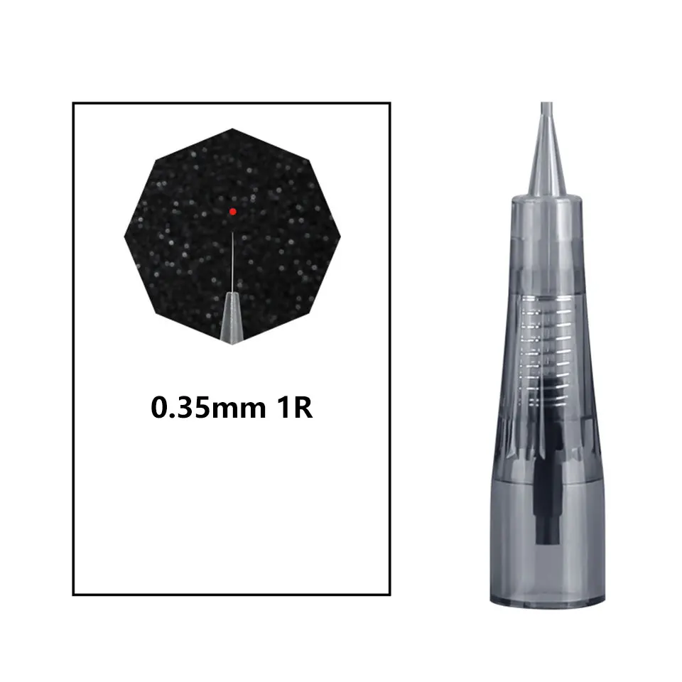 0.35mm 1R 50 шт. Дерма питания Иглы картриджи без кислоты иглы татуировки Одноразовые Перманентный макияж картридж мезотерапия иглы для бровей - Габаритные размеры: 0.35mm 1R