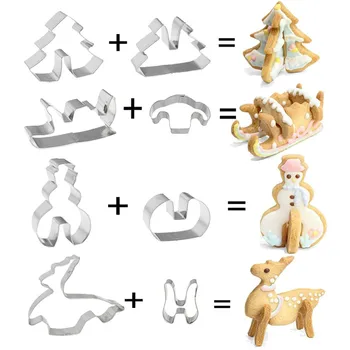 

8Pcs/set Xmas Tree Cookie DIY Stainless Steel Mold 3D Christmas Scenario Snowman Sleigh Baking Mould Kitchen Tools