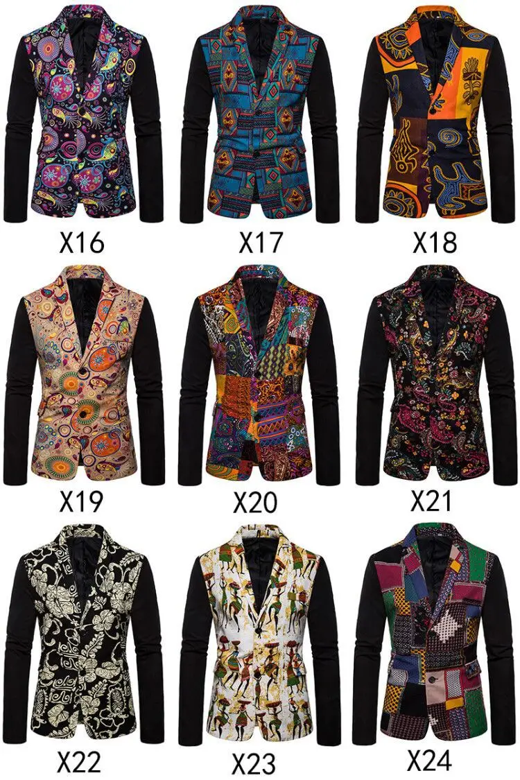 

Hot Selling Men Leisure Suit Men Ethnic-Style Printed Plus-sized Cotton Linen Small Suit Coat