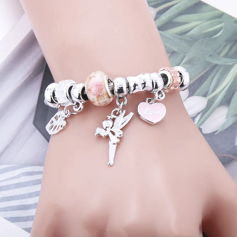 Новый браслет с бусинами кулон листьями ангела регулируемый подвеской сделай