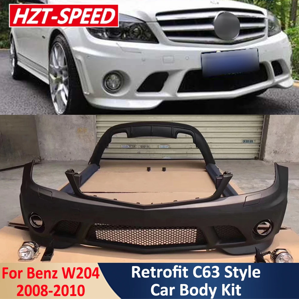 

W204 модификация AMG стиль комплект кузова автомобиля Неокрашенный ПП Передний Задний бампер губа боковые юбки Foglight для Benz W204 C180 C200 C260 2008-10