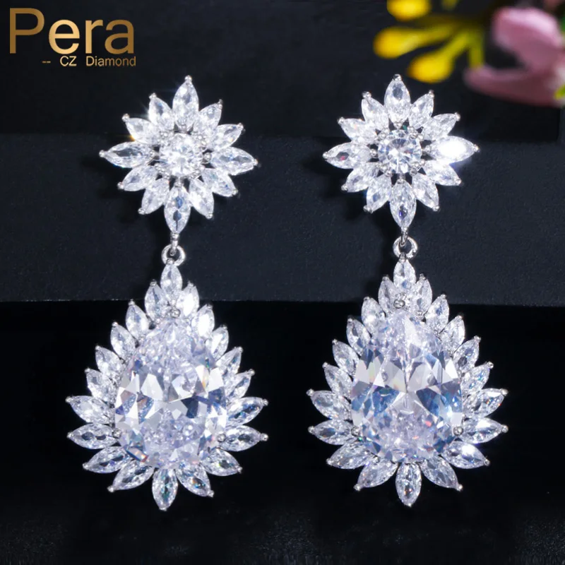 Женские длинные висячие серьги Pera элегантные вечерние с кубическим цирконием