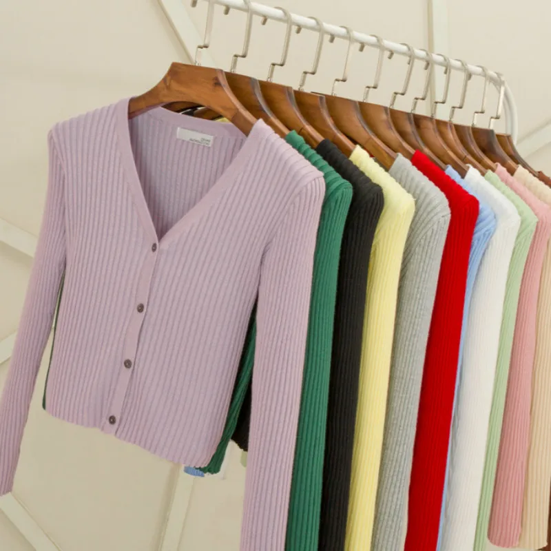 Женский джемпер тонкий кардиган короткий розовый с длинным рукавом одежда для