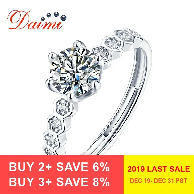 DAIMI кольцо с муасанитом и бриллиантами, D Цвет, 0,5 карат, шесть когтей, Классические 925 пробы серебряные кольца для женщин