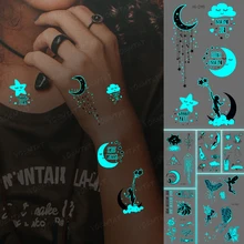 Luminous Tatoo Transfer Waterproof Temporary Tattoo Sticker Neck Face Hand Moon Star Cloud Unicorn Butterfly Girl Glowing Tatto