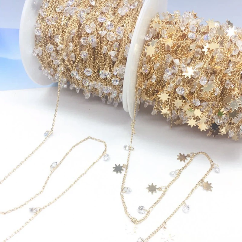 

True Gold Plated Copper Line Zircon Snowflake Necklace Bracelets Chains DIY Earrings Jewelry Making Accessories