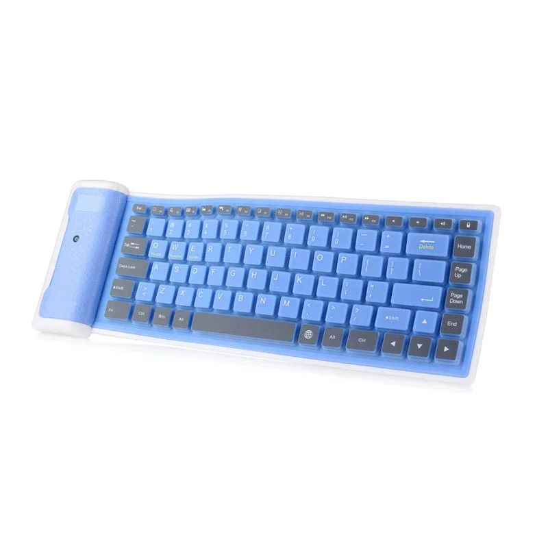 Blue Беспроводная Bluetooth клавиатура складная рулонная Бесшумная 87key клавиатуры мягкий, силиконовый, гибкий клавиатура для ПК huawei IPhone Tablet - Цвет: Blue