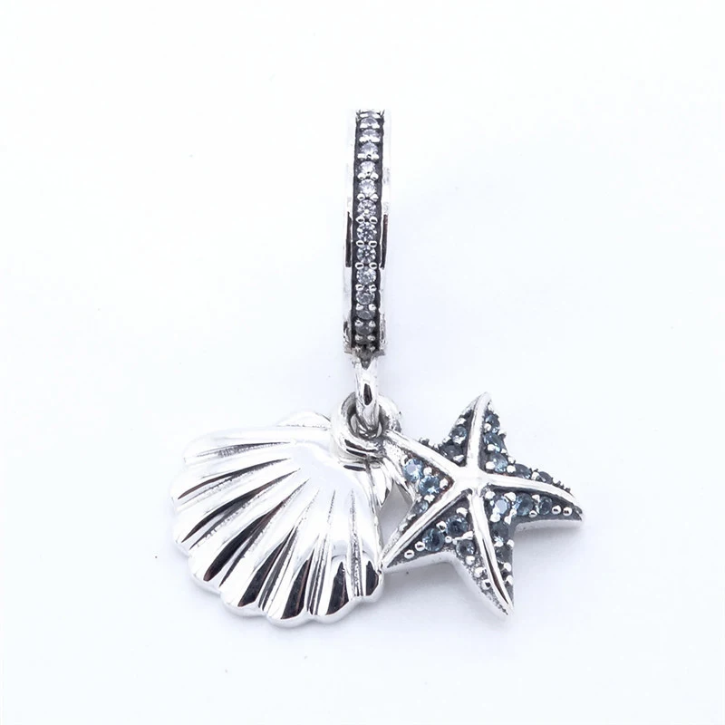 

Hot Summer Starfish & Sea Shell Pendant Silver 925 Original Charms for Women Bracelets DIY Paved Stone Charms For Jewelry Making