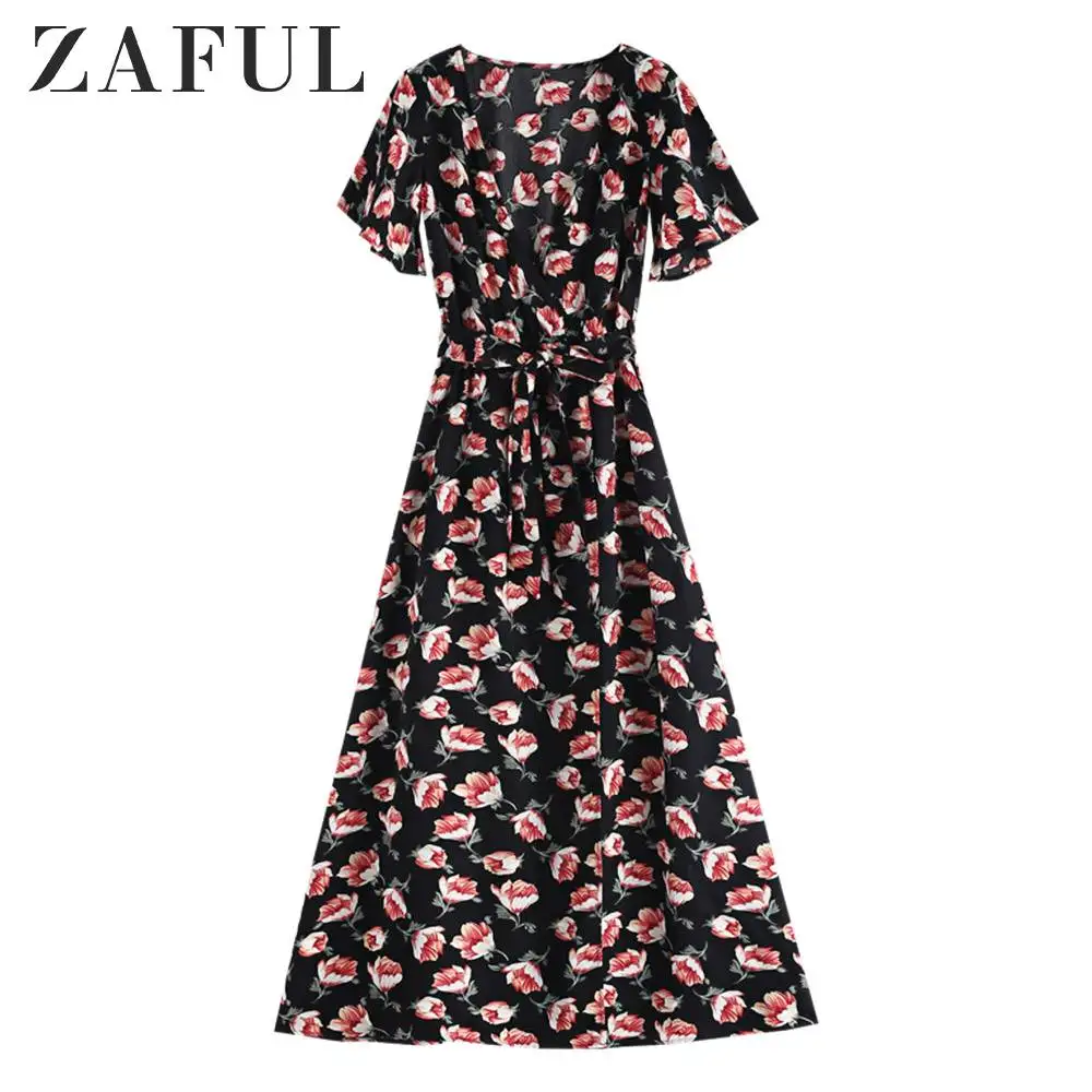 ZAFUL Платье макси с цветочным принтом для женщин ТРАПЕЦИЕВИДНОЕ элегантное платье
