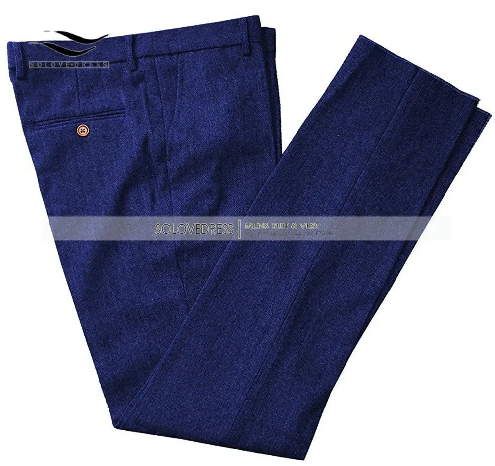 Classic mens pants Tweed Herringbone pants men dress pants Casual suit Trousers for wedding party Tailored Fit Brown Pants 2