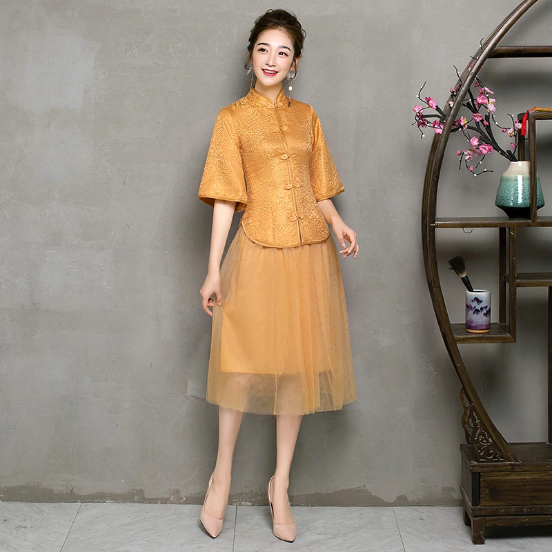 2 шт./компл. элегантные Чай-длина Винтаж традиционный Cheongsam красные платья для подружек невесты Cheongsam вечерние свадебное платье Ципао