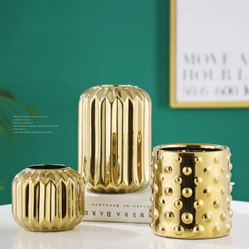 

Nordic Luxury Gold Vases Decoration Home Ceramic Flower Vase for Table Decorative Wedding Centerpieces Vase Filler Pot Geometric