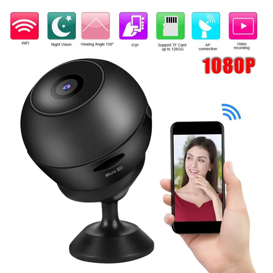 Мини 1080P Wifi ночное видение телефон управление широкоугольная Беспроводная камера наблюдения Wifi камера