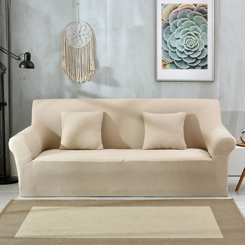 Slipcovers водоотталкивающий стрейч чехол для дивана утолщенный жаккардовый клетчатый чехол для дивана для гостиной мебель для питомцев протектор - Цвет: Beige