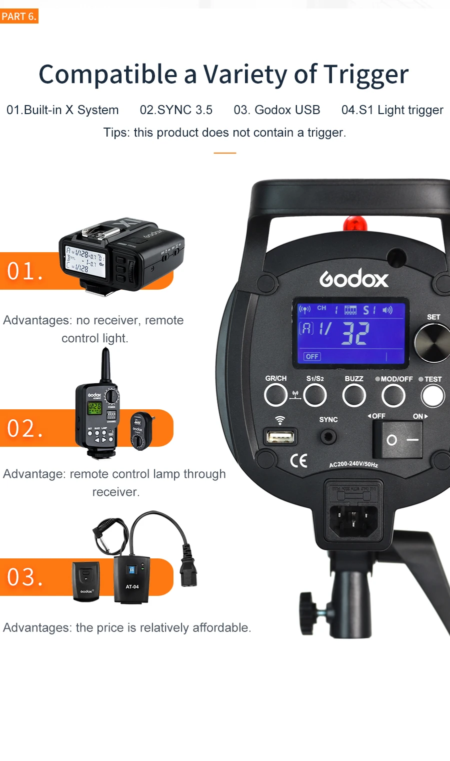 Godox QSII серия QS400II 400Ws стробоскоп вспышка моделирующий светильник, 5600K Цветовая температура
