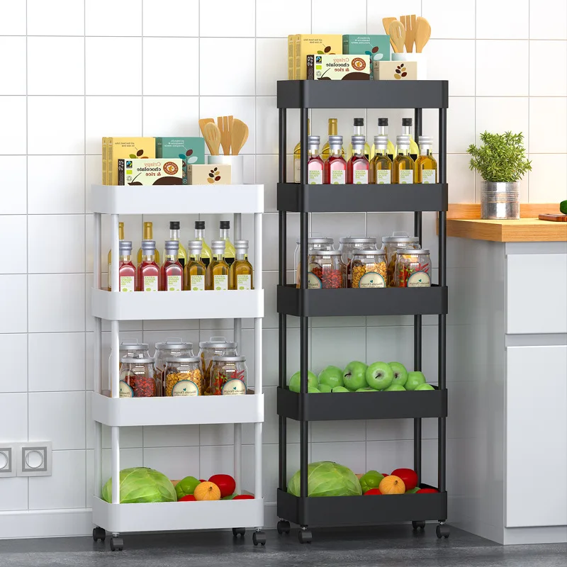 

Kitchen shelf for storage between floor and multi-layer movable vegetable trolley with wheels kitchen organizer and storage