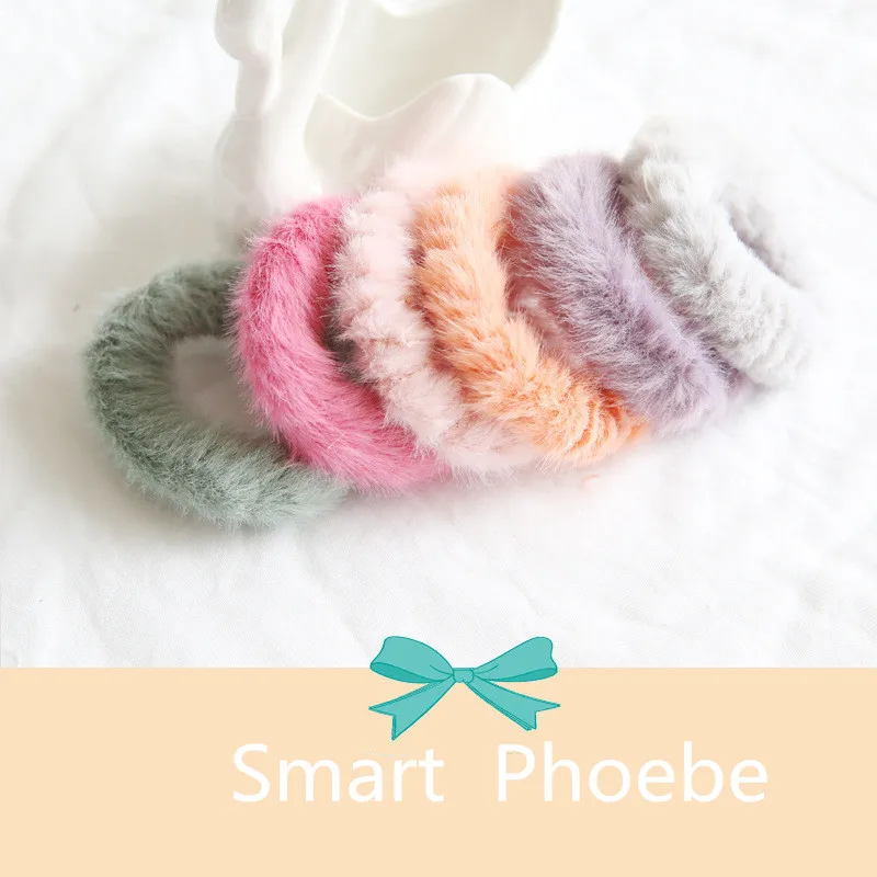 12pcs Fashion Cute Fur Pom Pom Hair Ties Cartoon Donut Elastic Hair Bands Princess Headwear Girls Hair Accessories
