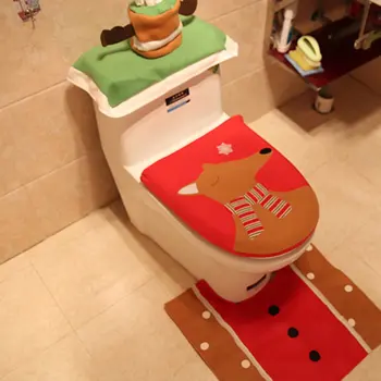 

Set of 3 Christmas Toilet Seat Cover Elk Toilet Foot Pad Seat Cover Cap Christmas Bathroom Decorations for Toilet Covers