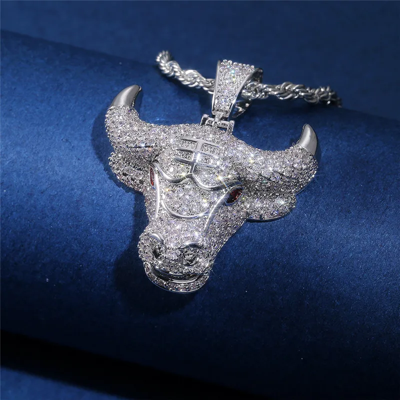 2021 Creative Bull Head Pendant Necklace for Male Fashion Hip Hop Iced Out Bling CZ Pendant Necklace Men Gift Jewelry