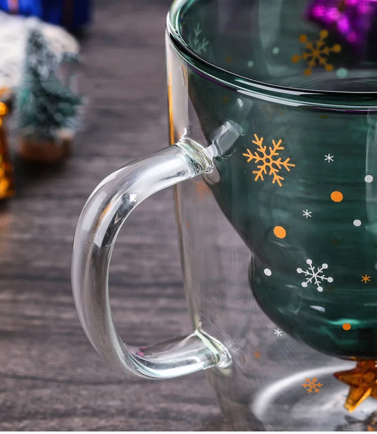 300ml Double-Layer Christmas Glass Cup Tree Star Water Cup Explosion-proof Insulation Mug Christmas Gifts