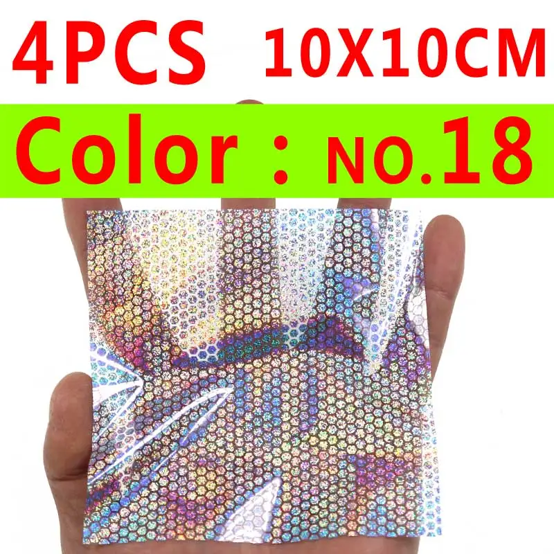 4pcs color 18 4, 6 штук в партии, для рыбалки, твердая приманка Стикеры Голографическая клейкая пленка флэш-Тип для морской рыбалки приманки делая 10X10/10X20 см - Цвет: 4pcs color 18