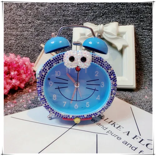 Офисный Декор Современный милый будильник Doraemon Стразы ручной работы Bling детский будильник Mute мини-будильник - Цвет: Doraemon blue