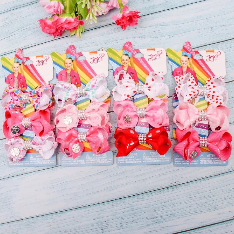 CN 4 Sets/Pack 3&quot Jojo Bows For Girls/Jojo Siwa Rhinestone Knot Hair Girls With Clips Bowknot Handmade Accessories | Аксессуары для