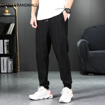 

Jjd1906 # Stripes Leisure Beam Foot Trousers Thick Loose Big Size Elastic Waist Tether M-7xl