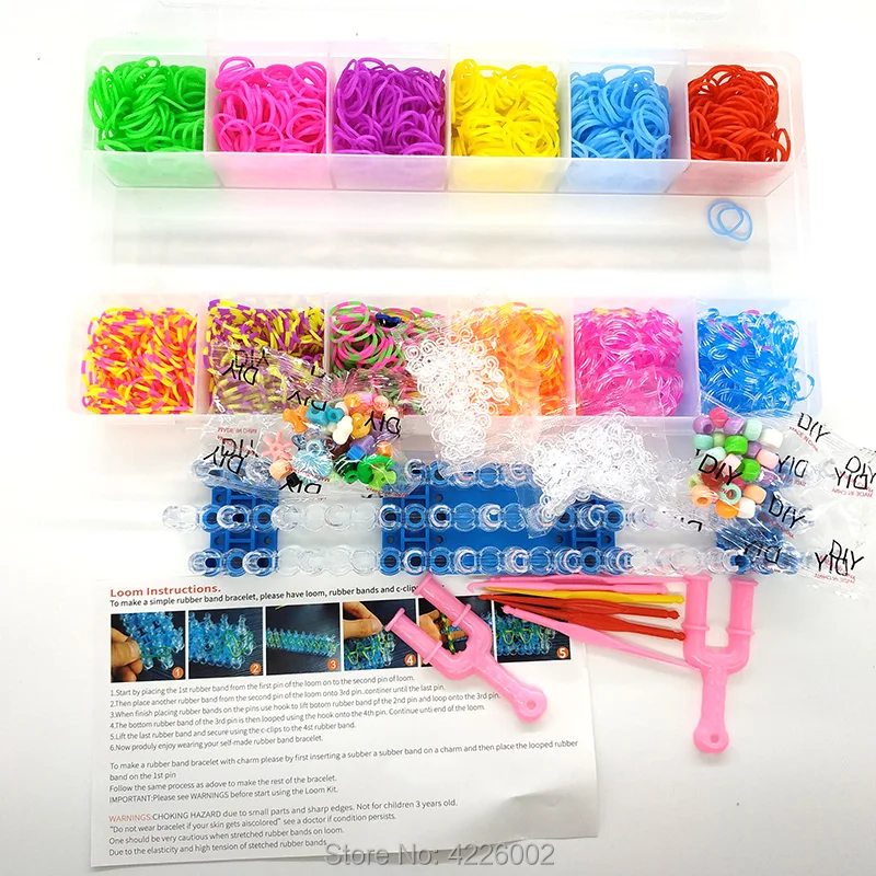 Goede 1800 stuks Elastische Rubber Loom Bands DIY Tool set Box Weave Armband Handwerk Meisje Gift Kinderen Kids speelgoed voor Tiener 8 10 jaar
