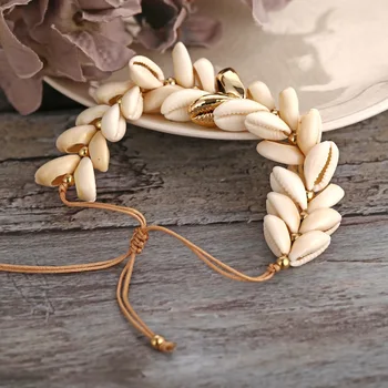 

in stock Natural Cowrie Gold Color Sea Shell Bracelets for Women Delicate Rope Chain Beads Charm Boho Summer Beach Jewelry