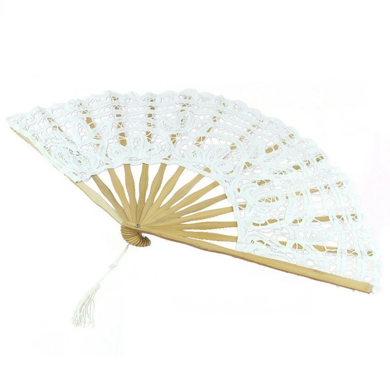 

Handmade Cotton Lace Folding Hand Fan for Party Bridal Wedding Decoration ( White)