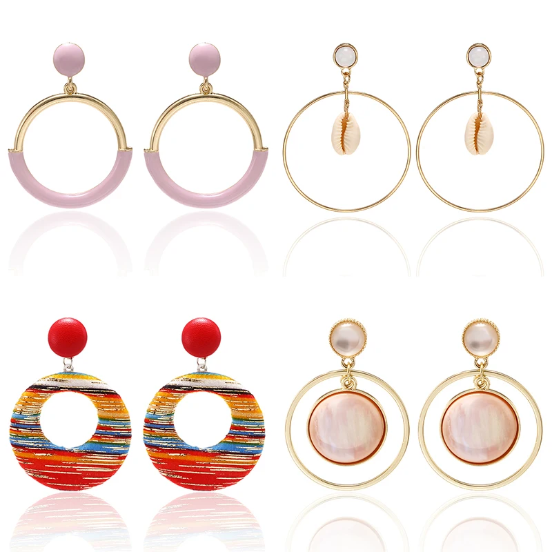 

Earings Fashion Jewelry Bohemian Metal Acrylic Colorful Fashion Korean Retro Geometric Round Women's Earrings For Winter Accessories