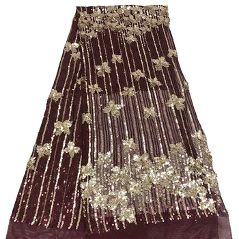 

Big sales promotion Net Lace Fabric golden color sequins vines pattern good quality and red sequins French Tulle Lace Fabric